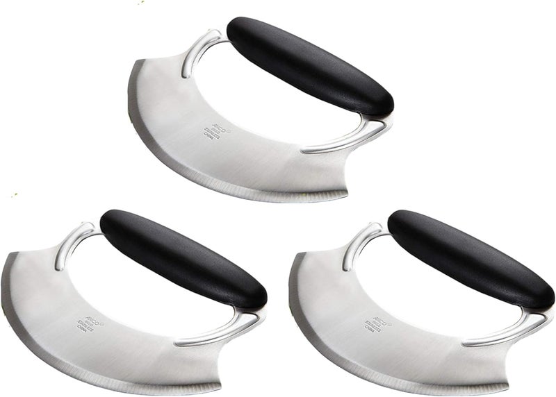 Amco 4.9" Mezzaluna with Silicone Handle (3 Pack) - Stainless Steel Blade, Versatile Chopping Tool for All Kitchen Needs - Non-Slip Grip, Easy to Use & Comfortable to Hold, Dishwasher Safe - Image 1